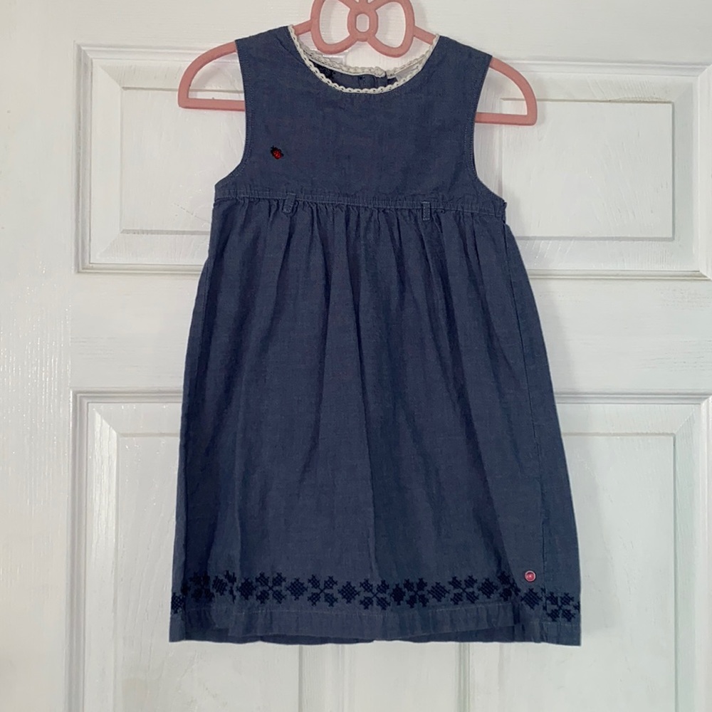 Cadet Rousselle Chambray Dress w/ ladybug detail